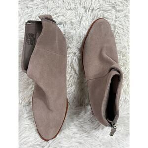 Soludos Boots Women 7.5 Taupe Suede Ankle Back Zip Block Stacked Heel Almond Toe